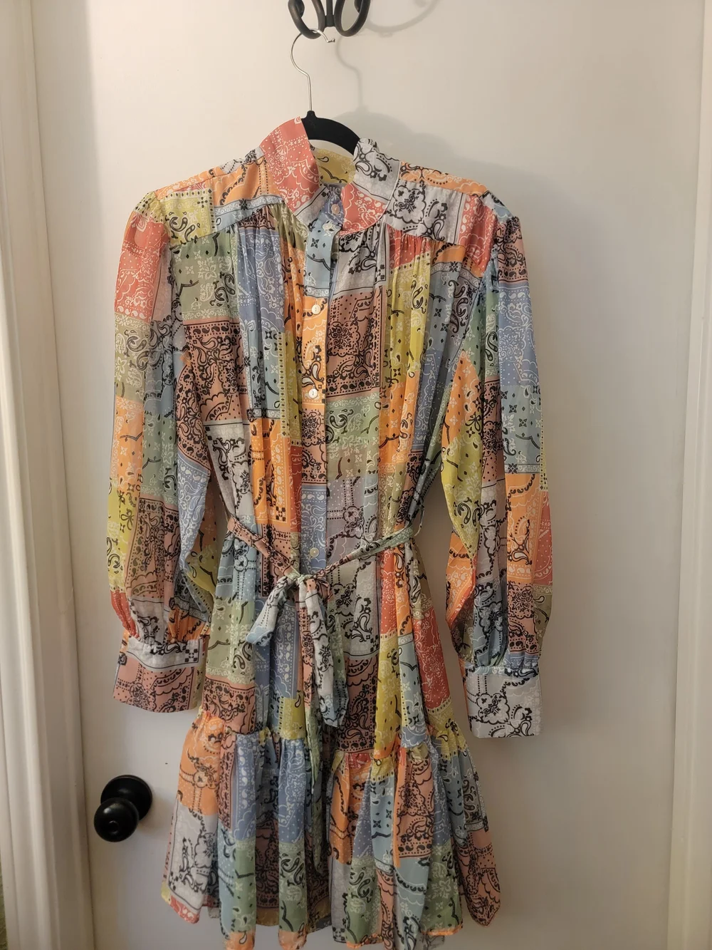 Patchwork Bandana Print Mini Dress with Tie Waist